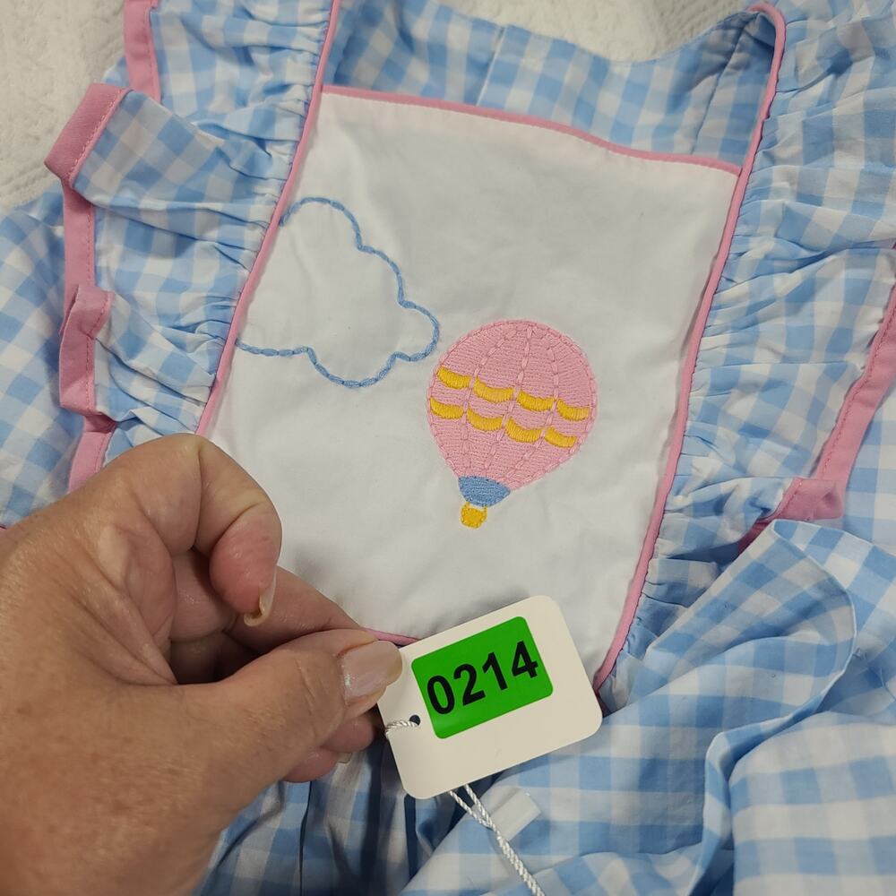 Eleanor Rose embroidered hot air balloon girl Adalyn gingham top Size 6-7 ruffle - Picture 7 of 7